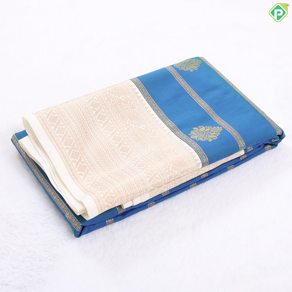 Lavender gold zari Lines and Butta Design contrast dark green peacock butta border art silk gift saree