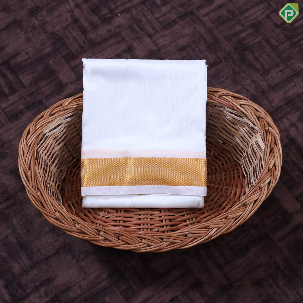 White Gold Zari Border 8 Muzham 80Kuligai Asha Silk Dhoti