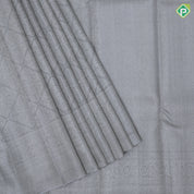 Ash grey silver grand self checks design self silver zari rangoli design border kanchi koora silk saree