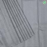 Ash grey silver grand self checks design self silver zari rangoli design border kanchi koora silk saree