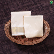 Creamy Sandal Gold Zari Mayilkan Border 2 in 1 Pure Mix Silk 8 Muzham Dhothi Set