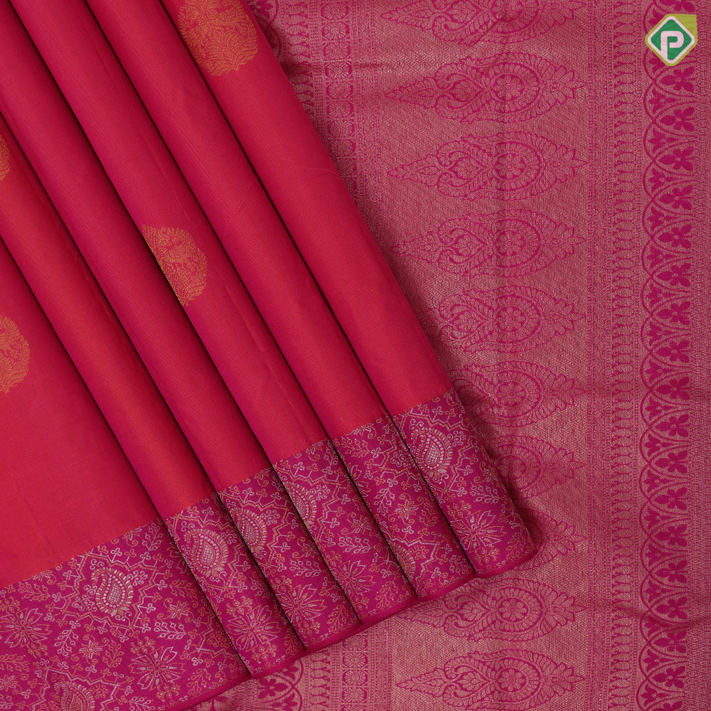 orangish pink gold zari double peacock arch butta purple pink silver gold zari fancy mango butta border gift silk saree