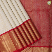 White gold zari small floral creeper grand design rani red gold zari multi design lines border Exclusive bridal silk saree