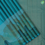Jade green color nice texture matte finish nature scenery effect art work border signature edition silk saree