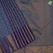 Peacock blue gold zari fancy flower meena work self gold zari rangoli border grand bridal silk saree