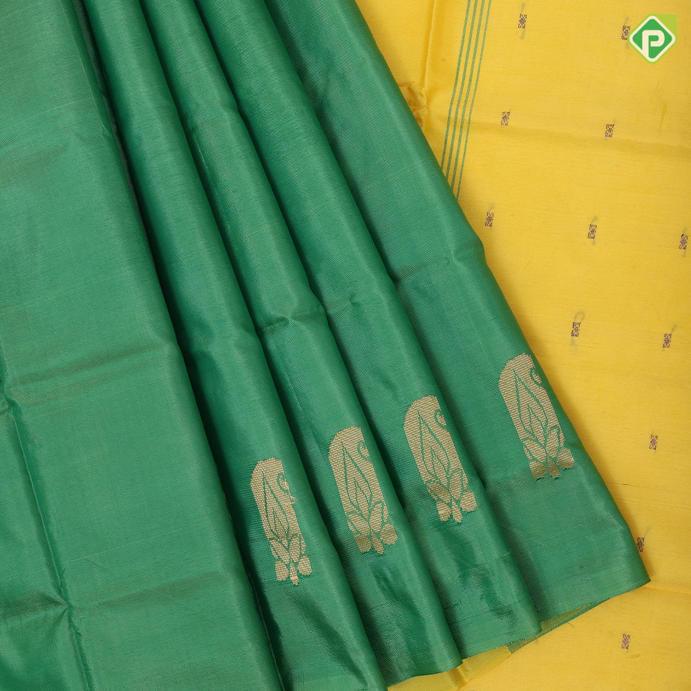 pastel color body dark color pallu concept soft fancy banana pith hot silk saree