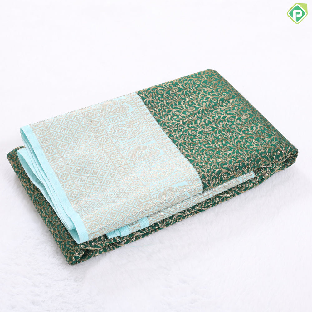 Rani pink gold zari grand floral design contrast thunder grey gold zari border art silk gift saree