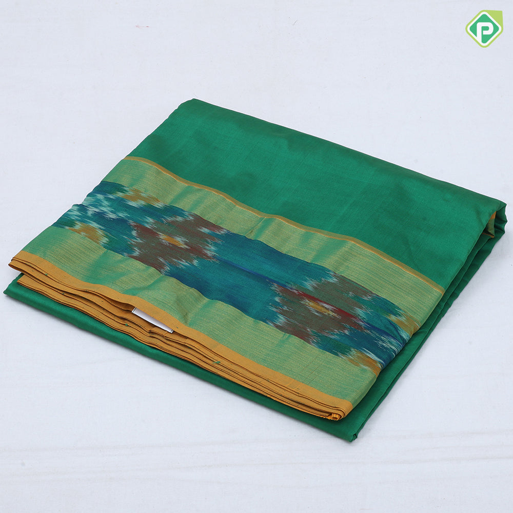 Darker Shade plain body design contrast zari padded ikkat border 10 yards silk cotton saree