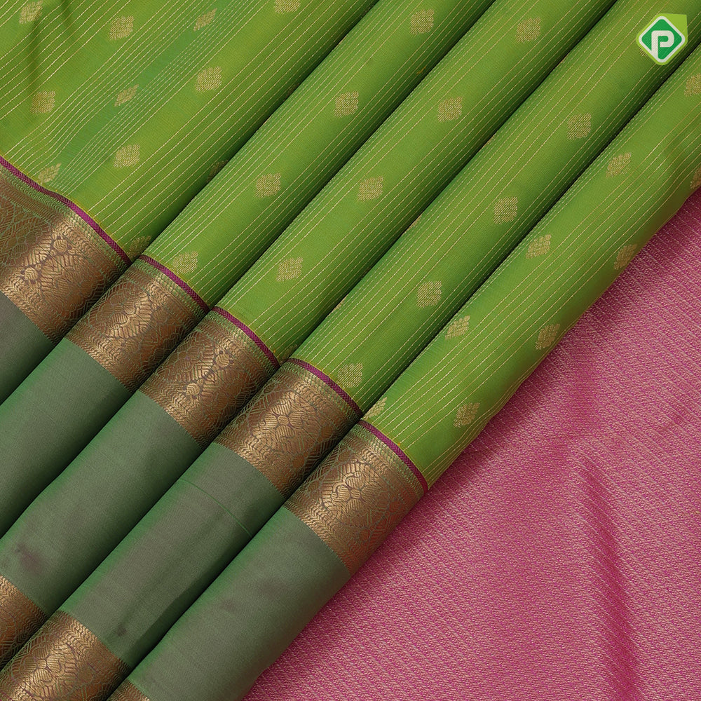 Grape brown gold zari stripes and flower butta purple gold zari retta pattai border pure mix silk saree