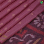 Lavender gold zari diamond shape flower butta motifs self gold zari lines border ikkat design pallu linen soft silk saree