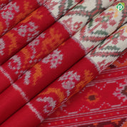 cream white with multi color ikkat design maroon red ikkat design half plain border ikkat silk saree