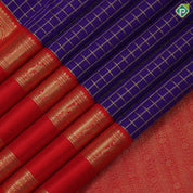 Navy blue gold zari kattam checks contrast rani red gold zari butta rette pett retro traditional silk saree