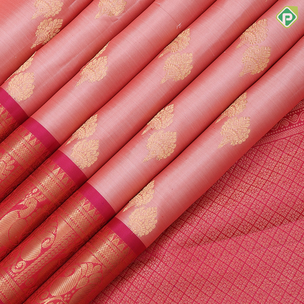 Light Pink Gold Zari Earing Model Butta Design Rani Pink Mango Peacock Border Design Pure Mix Silk Saree