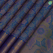 Peacock blue gold zari fancy flower meena work self gold zari rangoli border grand bridal silk saree