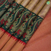 Onion pink gold zari filled Checks design green with gold zari peacock meena work red temple border grand exclusive bridal silk saree