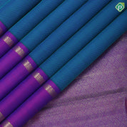 Peacock Blue Cross Lines Design Purple Double Bet Border Design Traditional Silk Saree
