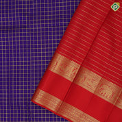 Navy blue gold zari kattam checks contrast rani red gold zari butta rette pett retro traditional silk saree