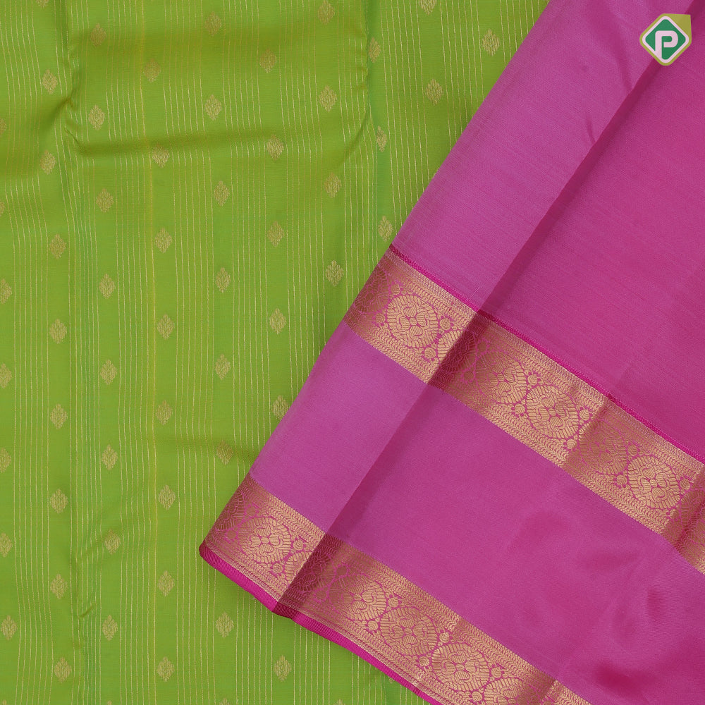 Grape brown gold zari stripes and flower butta purple gold zari retta pattai border pure mix silk saree
