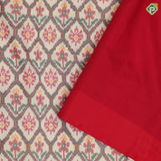 cream white with multi color ikkat design maroon red ikkat design half plain border ikkat silk saree