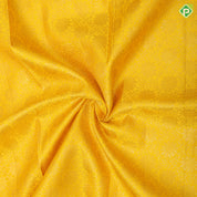 mango yellow gold zari grand floral design deep sky blue gold zari micro diamond border pattu paavadai thavani  3 in 1 set