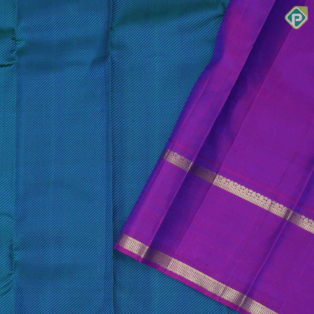 Peacock Blue Cross Lines Design Purple Double Bet Border Design Traditional Silk Saree