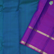 Peacock Blue Cross Lines Design Purple Double Bet Border Design Traditional Silk Saree