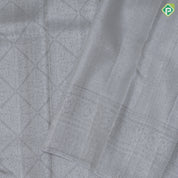 Ash grey silver grand self checks design self silver zari rangoli design border kanchi koora silk saree