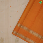 Sandal gold zari thread butta and big Annam butta motifs design orange gold zari retta pett border traditional silk saree