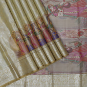 Banana yellow silver zari meera in arch design self silver zari rangoli floral design border tissue silk saree