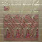 Banana yellow silver zari meera in arch design self silver zari rangoli floral design border tissue silk saree