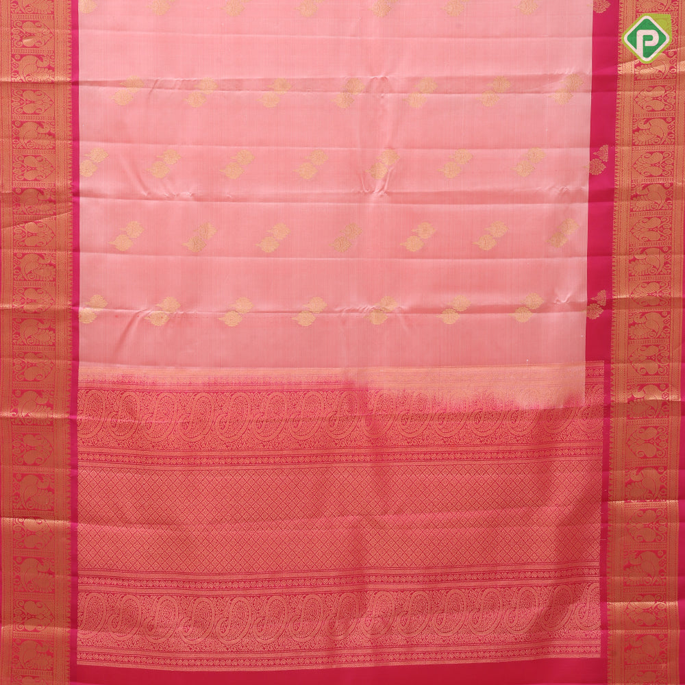 Light Pink Gold Zari Earing Model Butta Design Rani Pink Mango Peacock Border Design Pure Mix Silk Saree