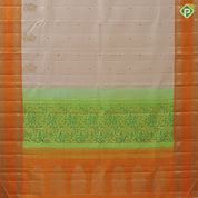 Sandal gold zari thread butta and big Annam butta motifs design orange gold zari retta pett border traditional silk saree