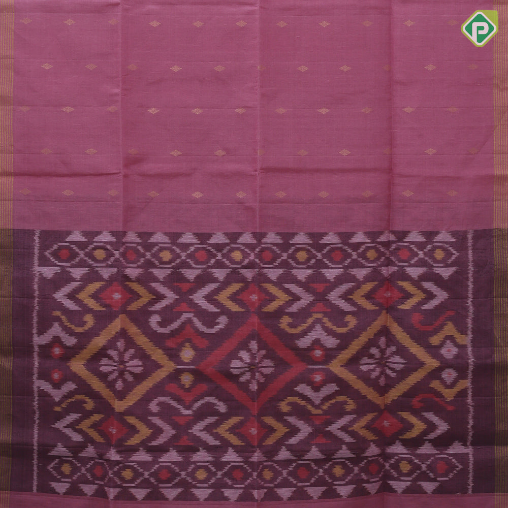 Lavender gold zari diamond shape flower butta motifs self gold zari lines border ikkat design pallu linen soft silk saree