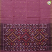 Lavender gold zari diamond shape flower butta motifs self gold zari lines border ikkat design pallu linen soft silk saree