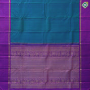 Peacock Blue Cross Lines Design Purple Double Bet Border Design Traditional Silk Saree