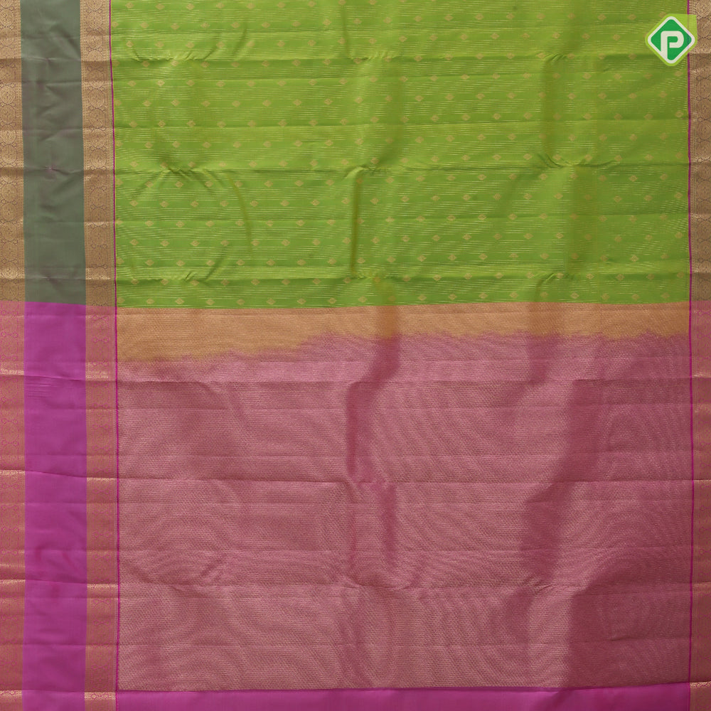 Grape brown gold zari stripes and flower butta purple gold zari retta pattai border pure mix silk saree