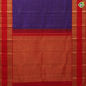 Navy blue gold zari kattam checks contrast rani red gold zari butta rette pett retro traditional silk saree