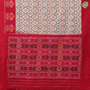 cream white with multi color ikkat design maroon red ikkat design half plain border ikkat silk saree