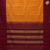 Mango yellow gold zari rudraksham butta design contrast maroon gold zari padded border traditional silk saree