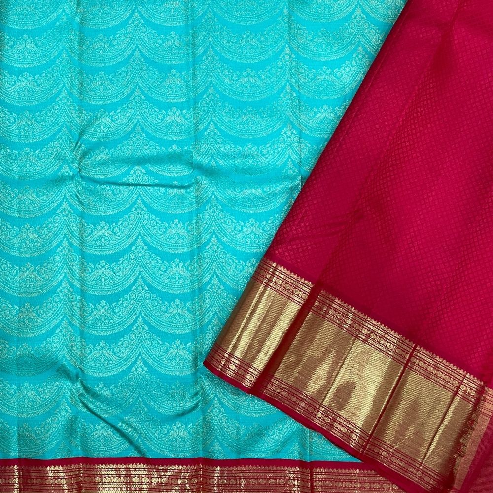 Rexona Green With Chilly Red Gold Zari Bavanji Rettapet Border Exclusive Bridal Silk Saree