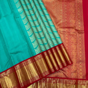 Rexona Green With Chilly Red Gold Zari Bavanji Rettapet Border Exclusive Bridal Silk Saree