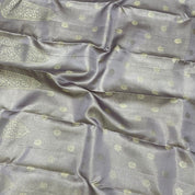 Grape Grey Silver Gold Zari Cross Design Border Tissue Silk Saree