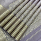 Grape Grey Silver Gold Zari Cross Design Border Tissue Silk Saree