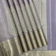 Grape Grey Silver Gold Zari Cross Design Border Tissue Silk Saree