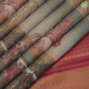 Creamy cherry blossom landscape Japan Korea Scenery inspired border fusion tissue signature edition silk saree