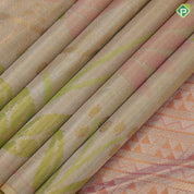Lemon green base multi color big floral design borderless painting inspired tissue silk saree