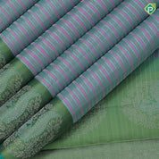 multi color thread and zari velthari lines design pista green multi color zari meena work peacock butta border traditional silk saree