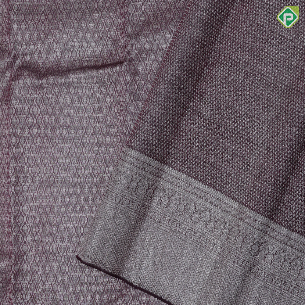 Purple neem zari honeycomb design self color neem zari diamond design lines border organza silk saree
