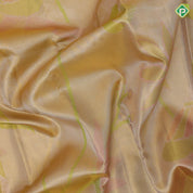 Lemon green base multi color big floral design borderless painting inspired tissue silk saree