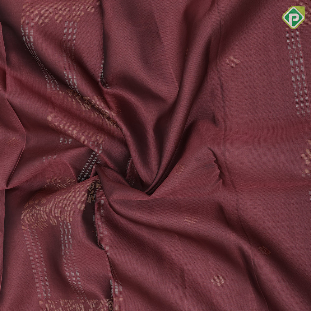 Dark onion silver gold zari fancy design contrast brown silver gold zari border pure mix silk saree